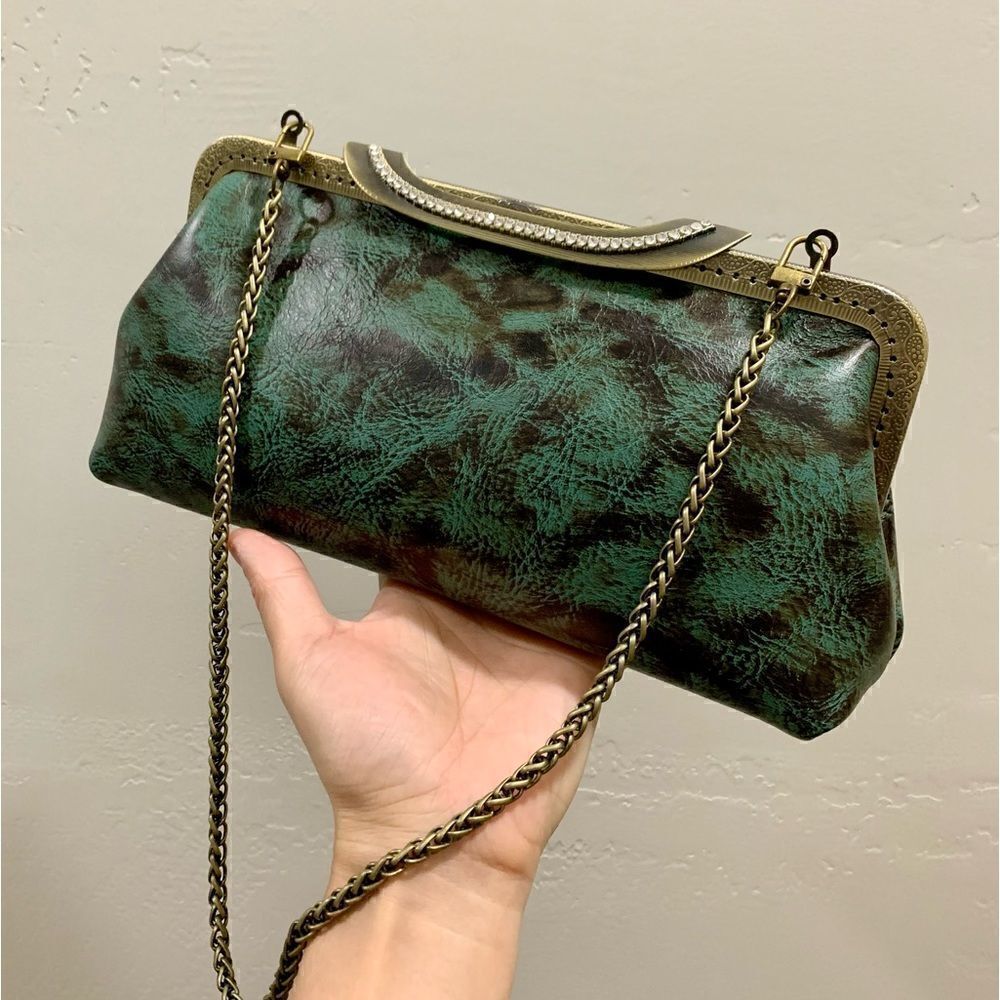 Handsewn Genuine Premium Leather Push-lock Clutch/Shoulder Bag/Crossbody